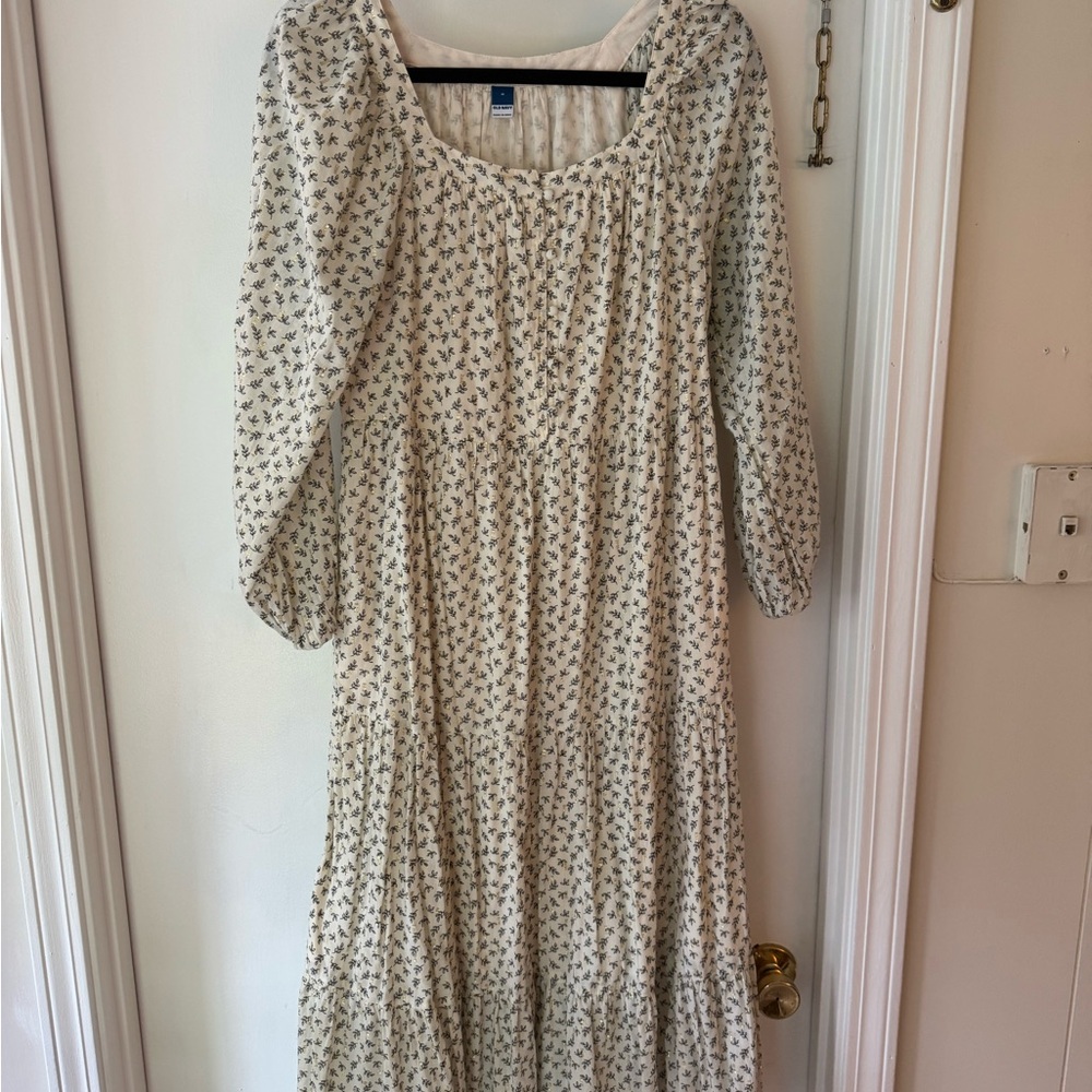Old Navy Cream Tiered Sundress with Bishop Sleeves